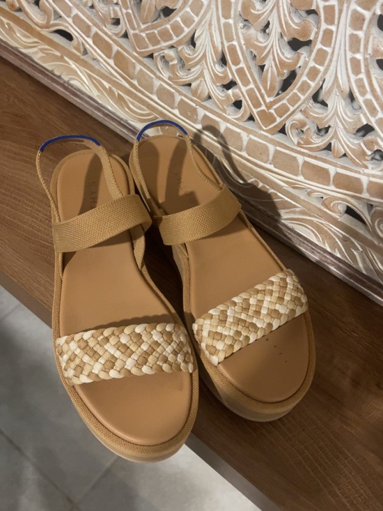 Rothy's Shoes - Rothy's Tan and Cream Woven Slingback Sandals with Blue Accent